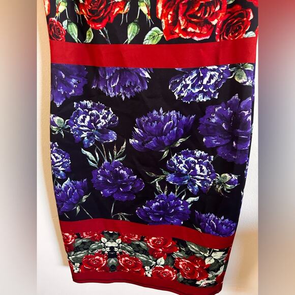 City Goddess London Floral Bodycon Dress – Red Roses & Blue Blooms – Size 8 - Picture 4 of 5